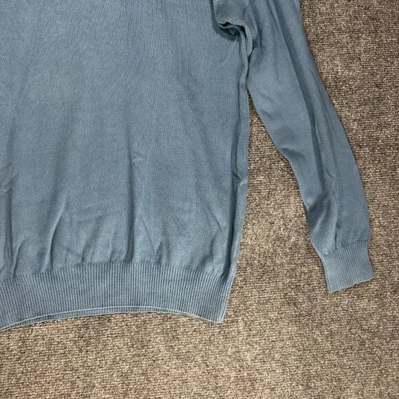 Cricket & Co Sweater Mens Medium Blue Cotton Italy Pullover Rib Hem Cuffs - Picture 2 of 7